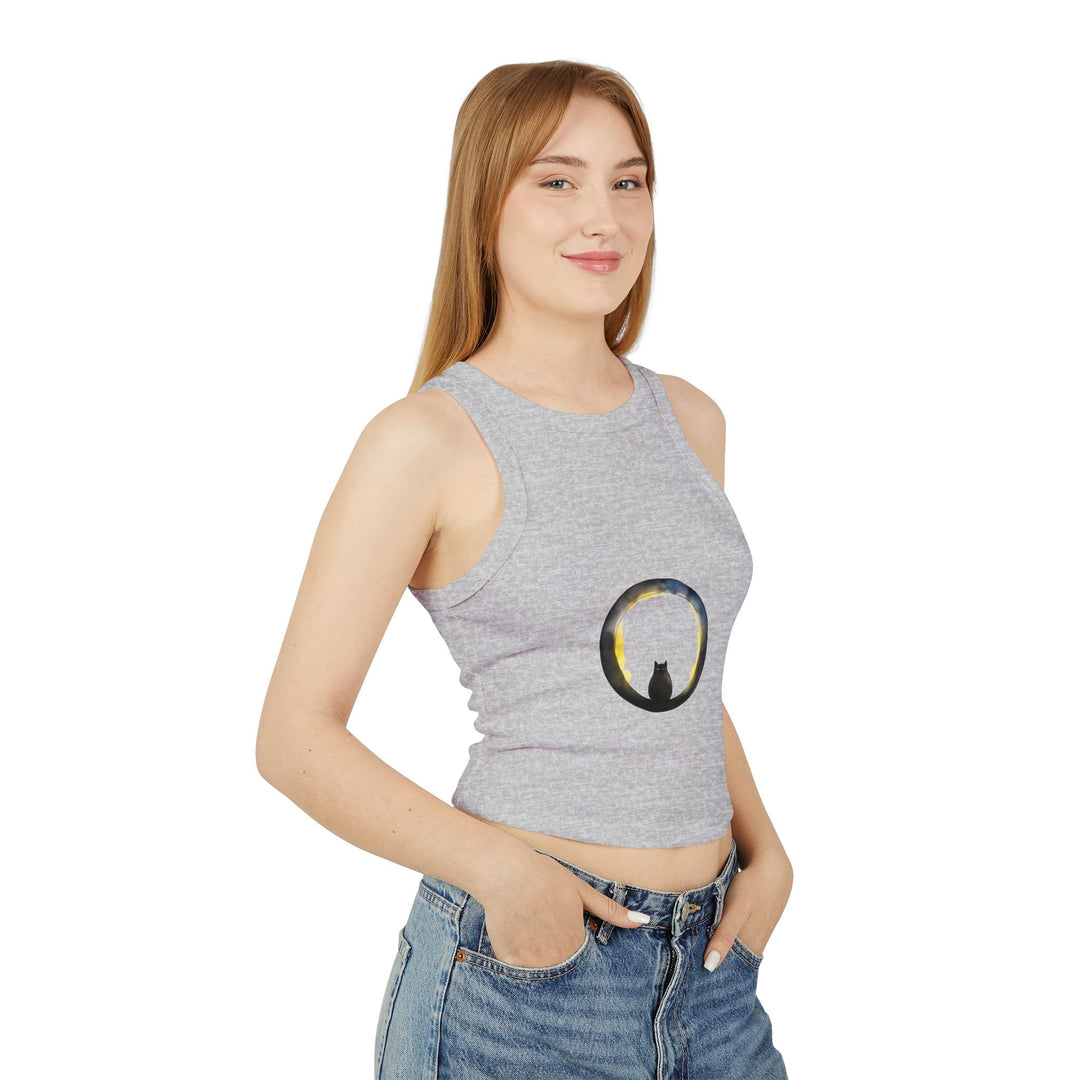 Moon Cat themed Black Racerback Tank Top for women