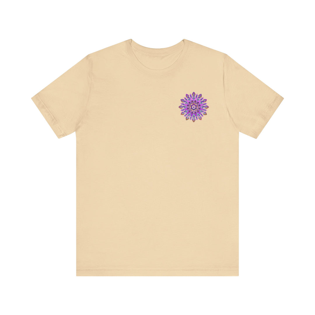 Vibrant purple mandala t-shirt featuring intricate spiritual design for peace and harmony