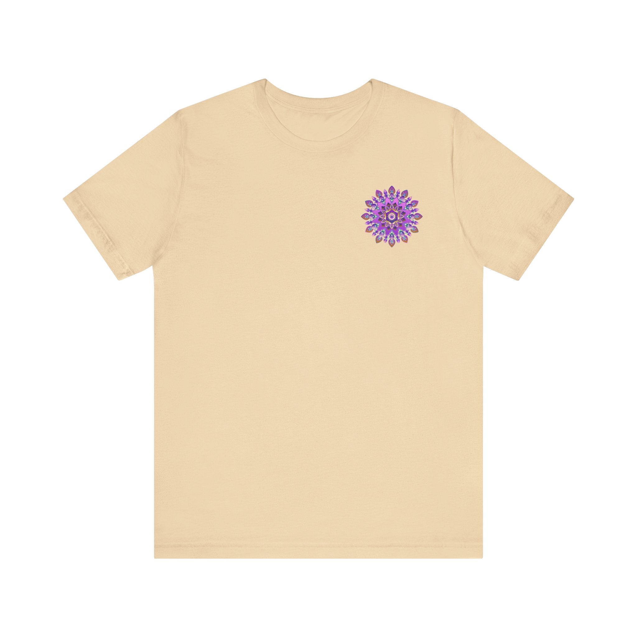 Vibrant purple mandala t-shirt featuring intricate spiritual design for peace and harmony