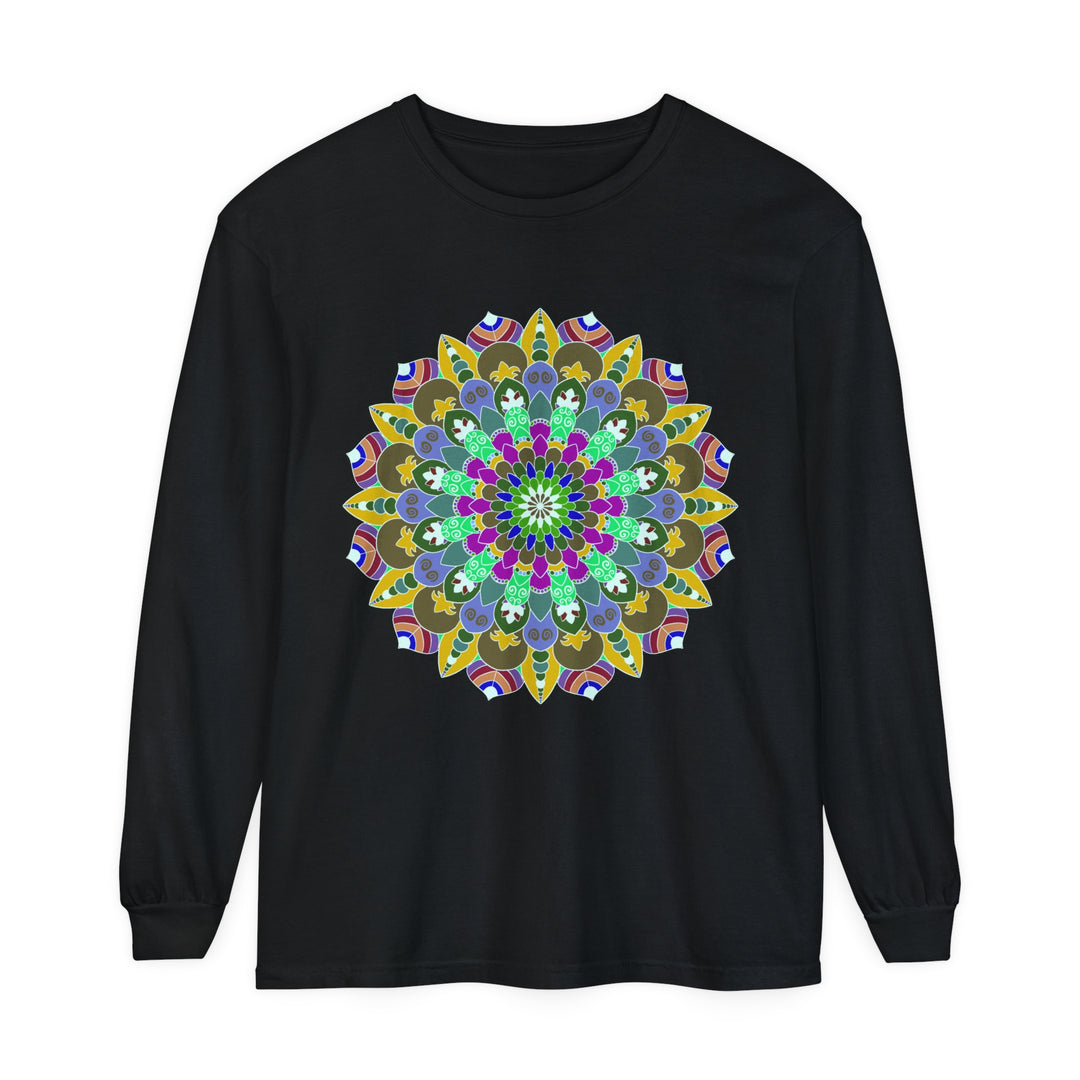 Beautiful and colorful mandala design on a long sleeve t-shirt