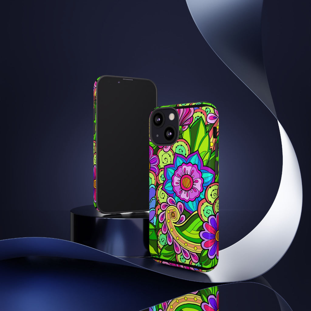 Floral Fantasy iPhone and Google Pixel Case in Bright Green Palette