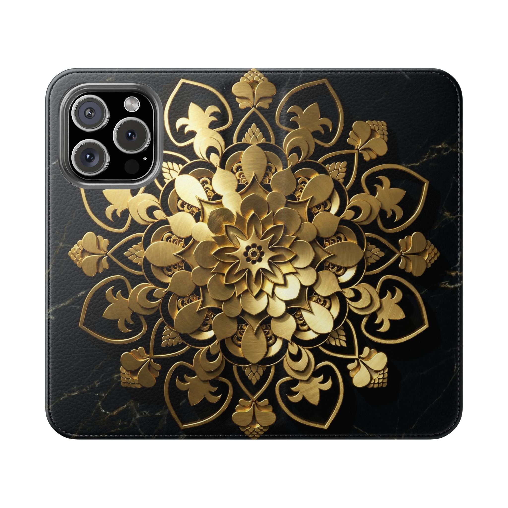 Gold Mandala Flip Phone Case – Luxury Floral Wallet Cover