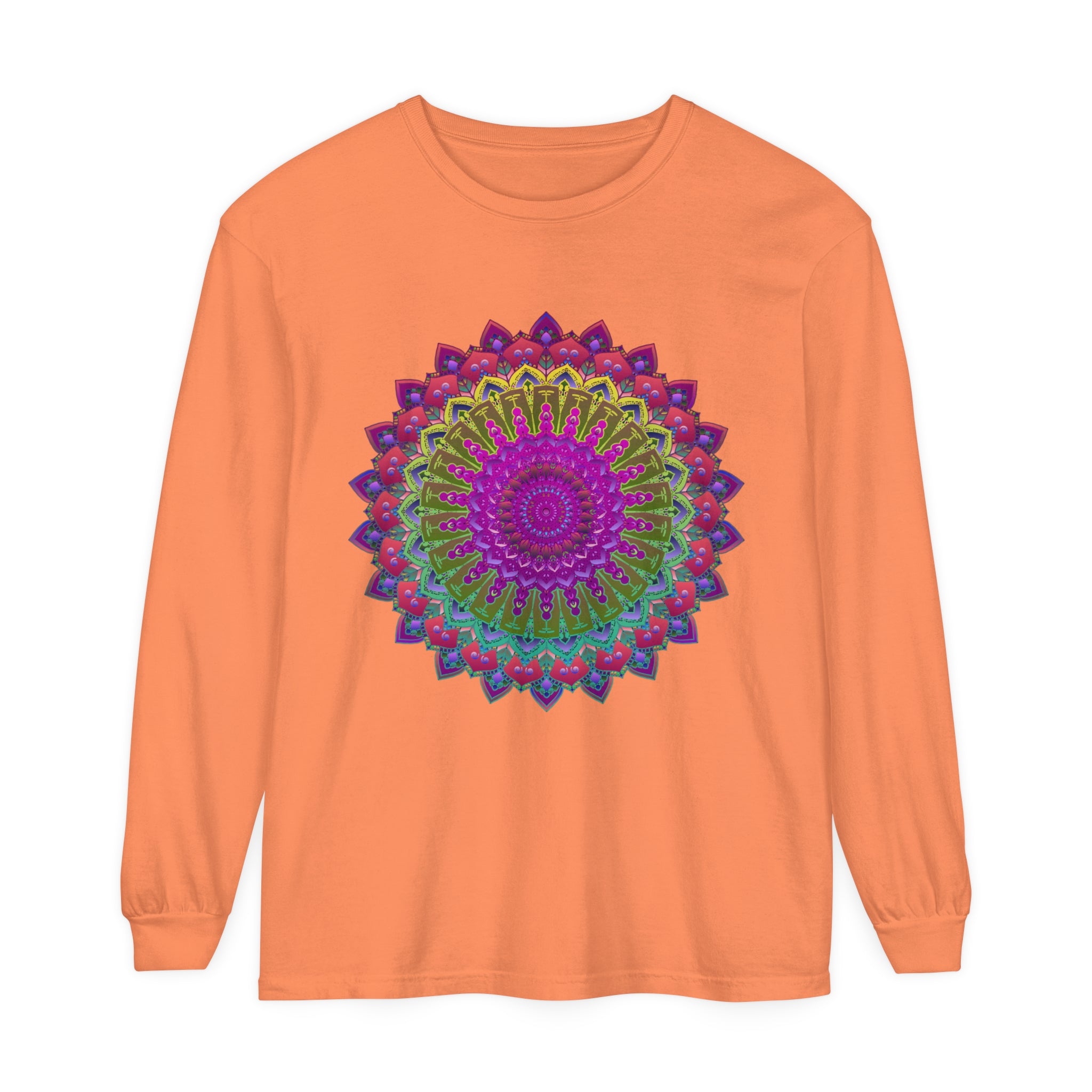 Vibrant Mandala Unisex Long Sleeve T-Shirt with Intricate and Colorful Design