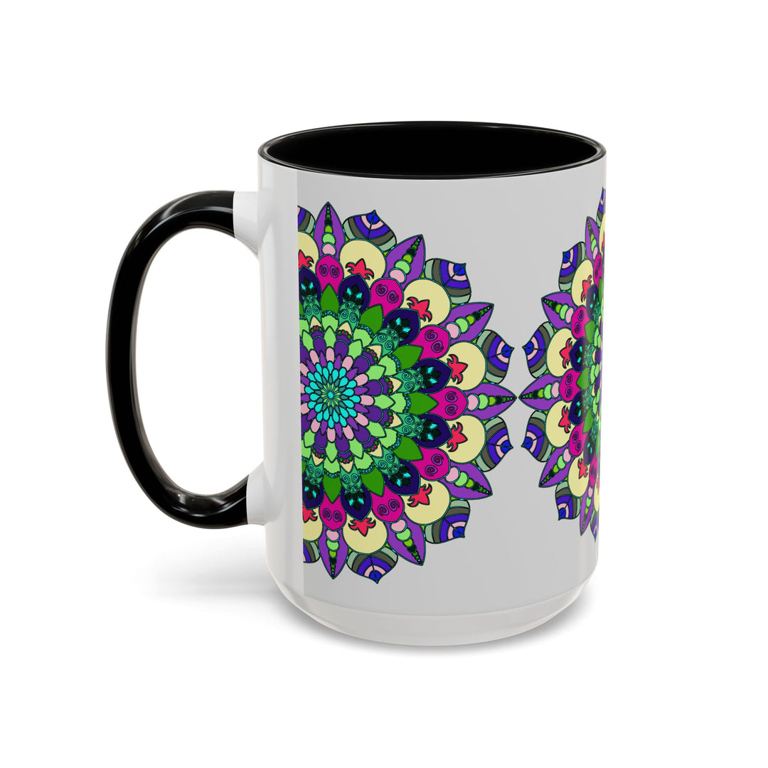 Colorful and spiritual mandala art mug with intricate design and vibrant colors