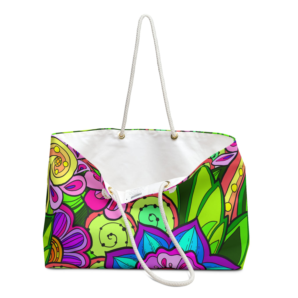 Floral Fantasy Weekender Bag in Lush Greens and Pinks for Travel