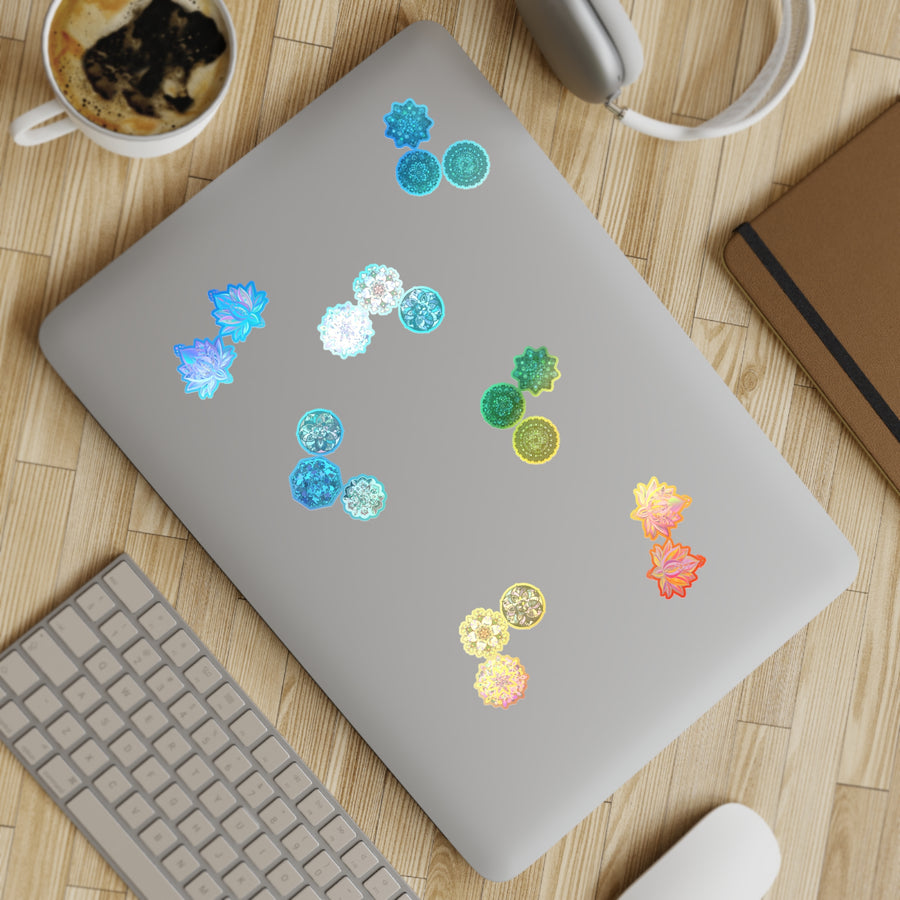 Holographic Mandala Lotus Sticker Sheet — 5-Pack Decorative Window & Journal Decals