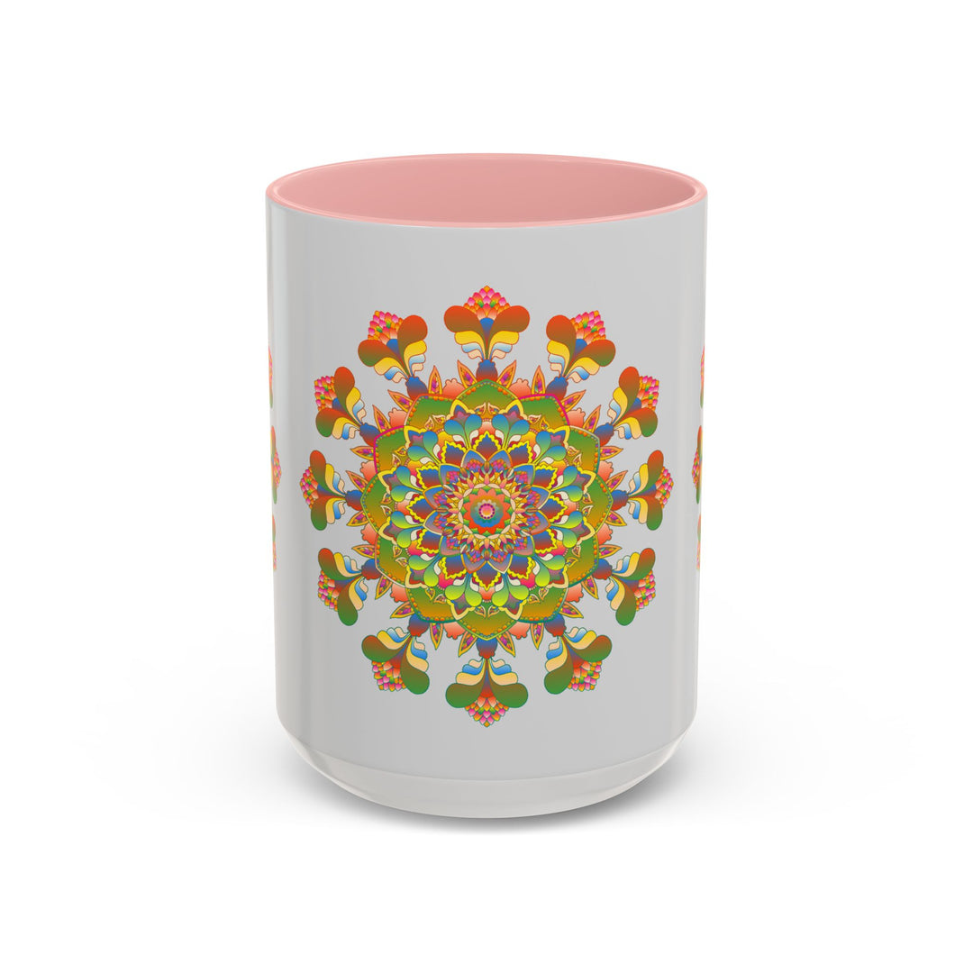 Beautiful handcrafted ceramic mug featuring a vibrant and intricate mandala art design