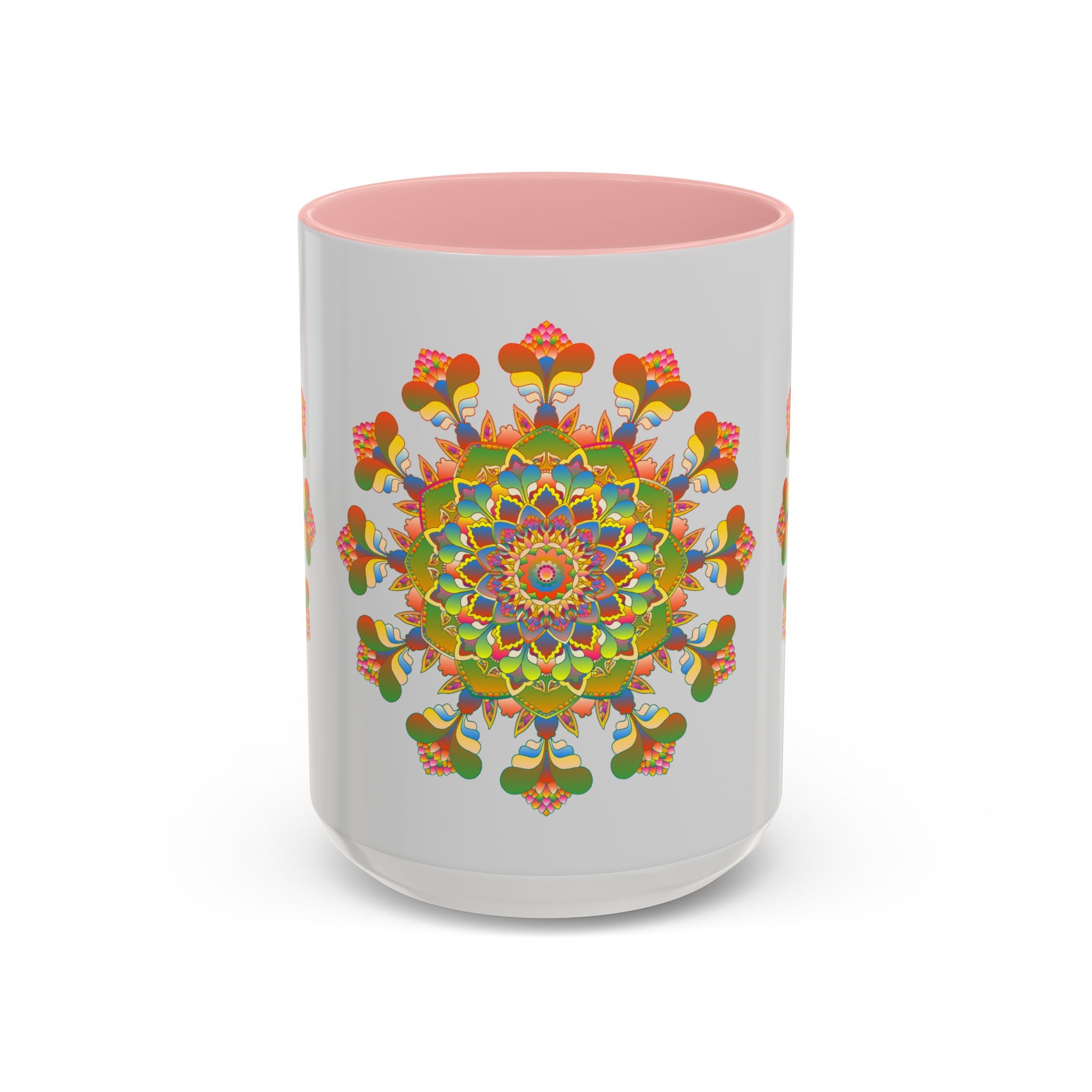 Beautiful handcrafted ceramic mug featuring a vibrant and intricate mandala art design