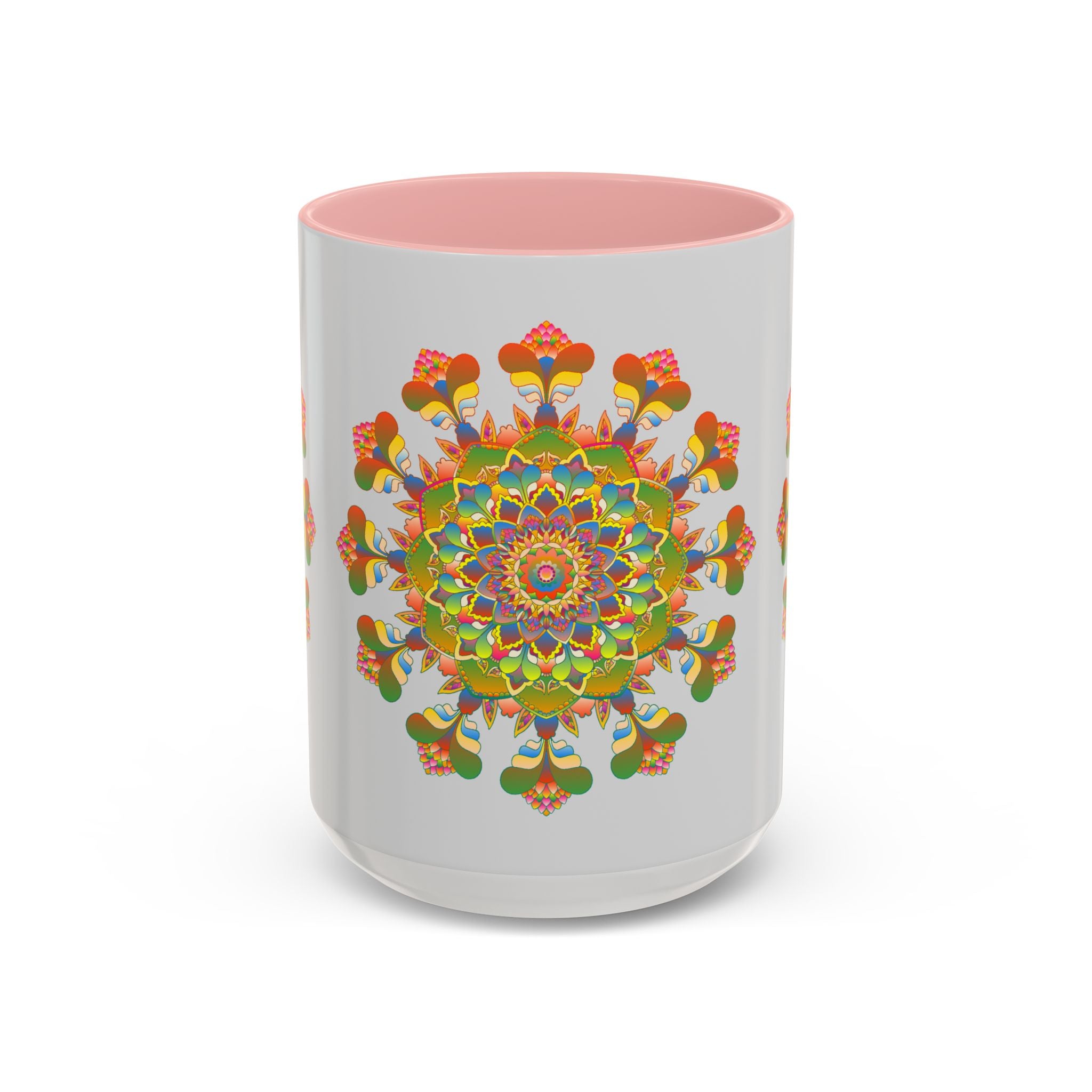 Beautiful handcrafted ceramic mug featuring a vibrant and intricate mandala art design
