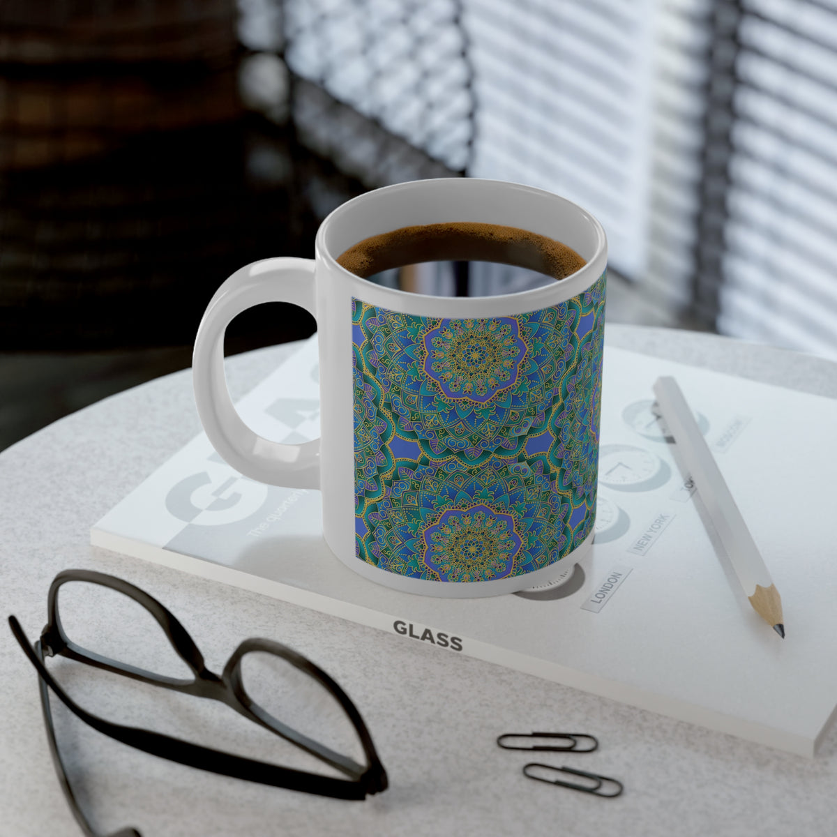 20oz Mandala Mug – Colorful Boho Coffee Cup