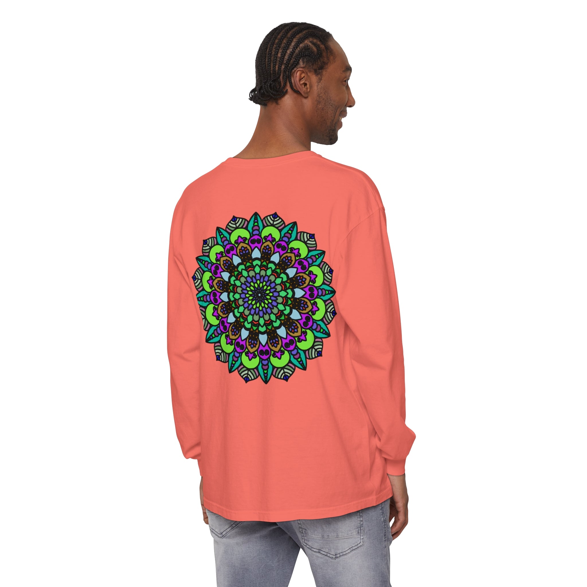 Colorful and intricate mandala design long sleeve unisex t-shirt for men and women