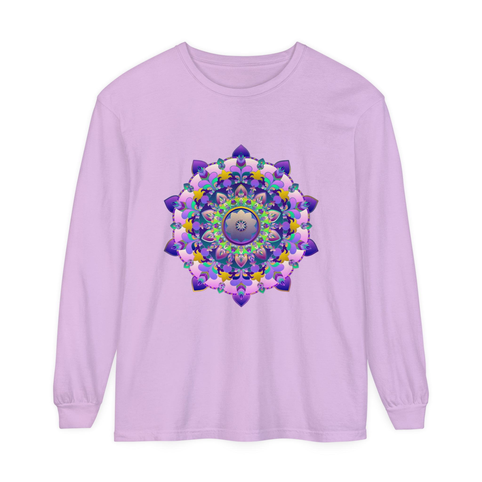 Colorful and intricate mandala design on unisex long sleeve t-shirt