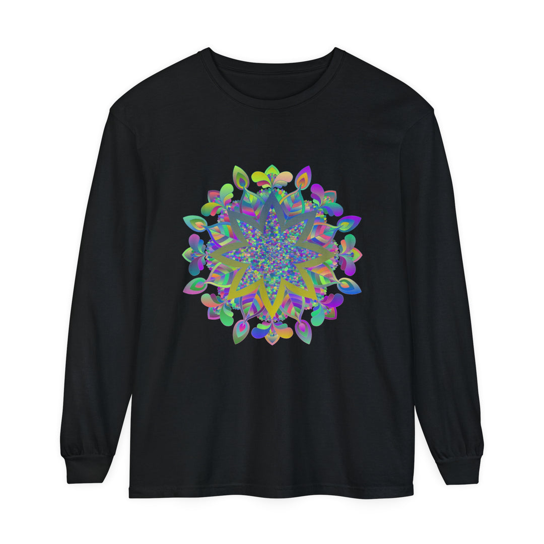 Colorful Mandala Unisex Long Sleeve T-Shirt featuring vibrant, intricate design