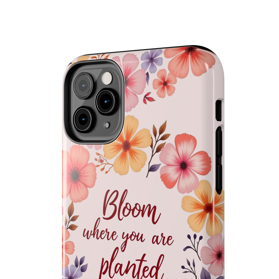 Light pink phone case with blooming flower garland design, perfect for nature lovers