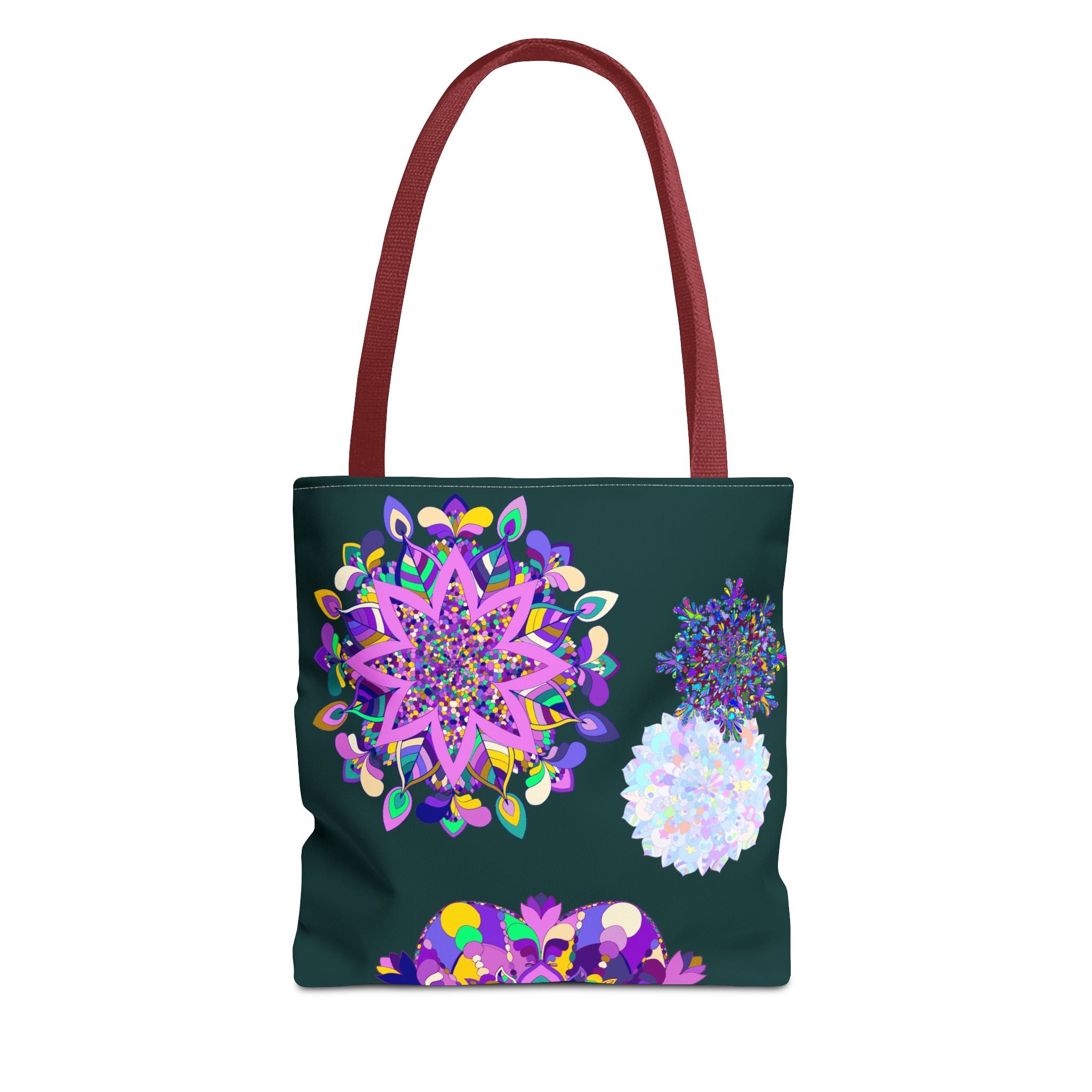 Colorful and intricate mandala design tote bag on white background, perfect for carrying all your essentials in style