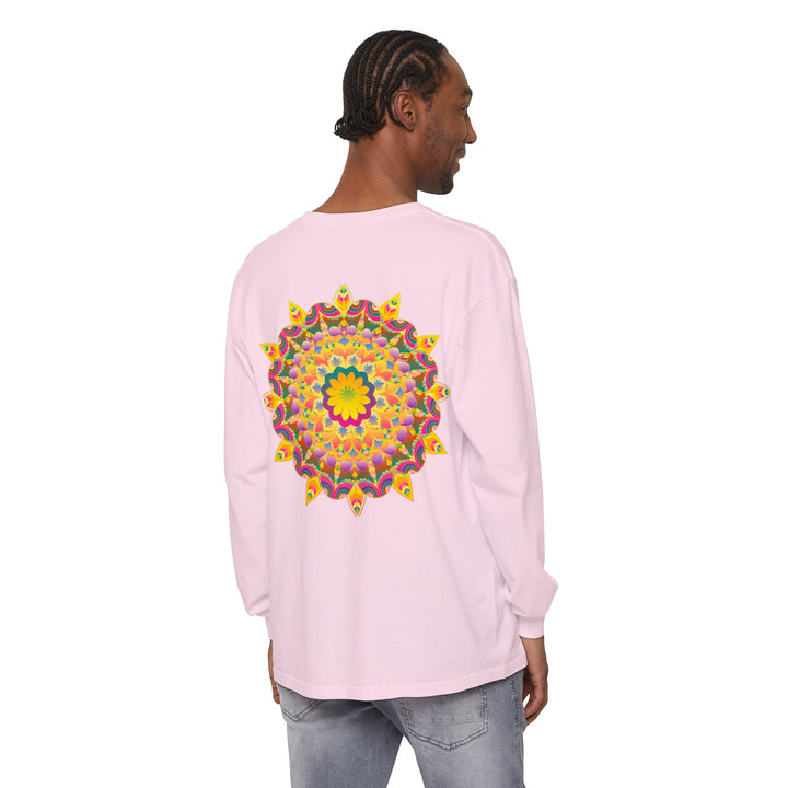 Colorful and intricate mandala design long sleeve t-shirt in vivid psychedelic patterns