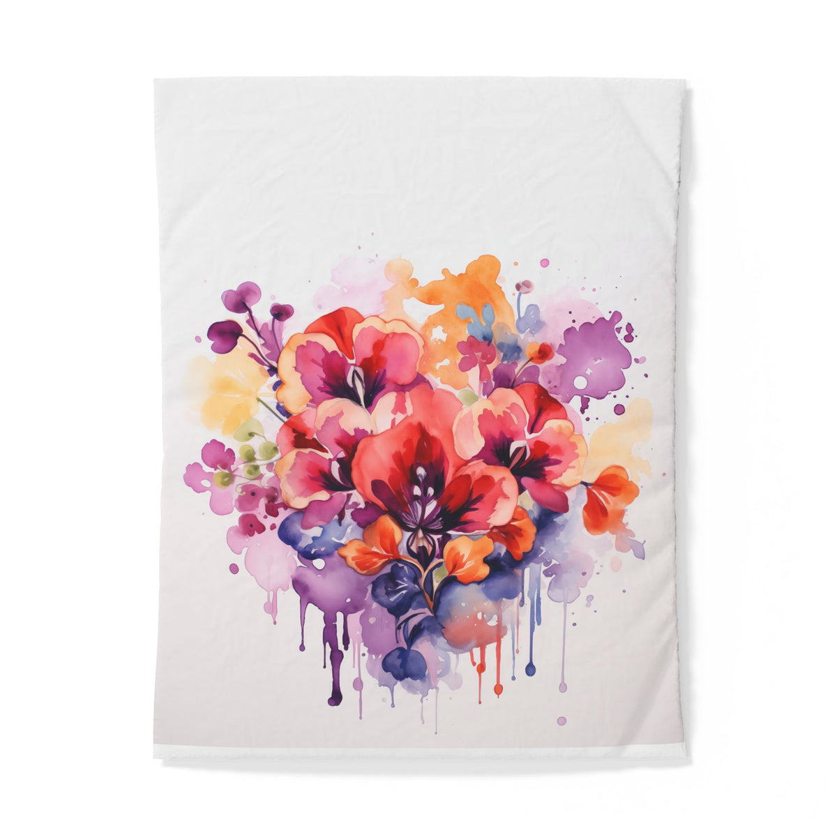 Watercolor Floral Duvet Cover – Vibrant Drip Bouquet Cotton Bedding