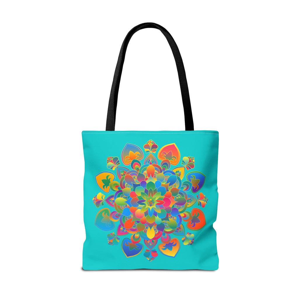 Beautiful azure blue Mandala Lotus Tote Bag with intricate floral design