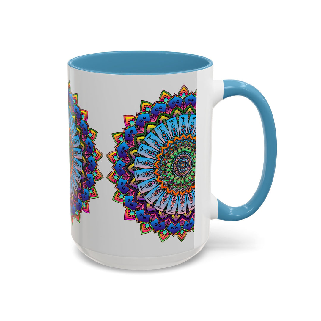 Vibrant Mandala Mug featuring intricate and colorful artwork on a grey background, perfect for adding a pop of color to your morning coffee routine