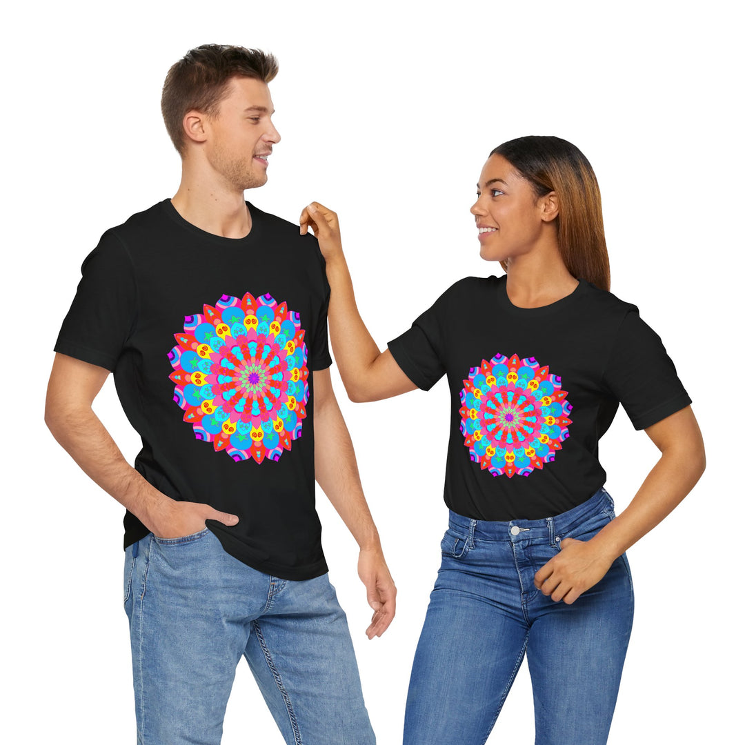 Vibrant and intricate psychedelic mandala design on a colorful t-shirt