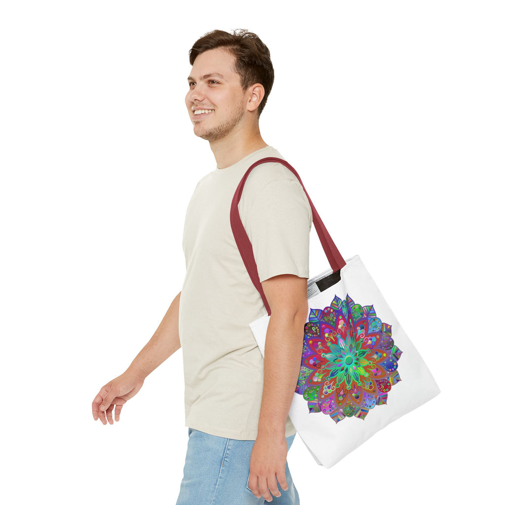 Vibrant and intricate mandala design tote bag with colorful pattern (AOP) for stylish and practical use