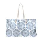 Mandala Design Weekender Bag - Serene Travel Tote in Blue and White