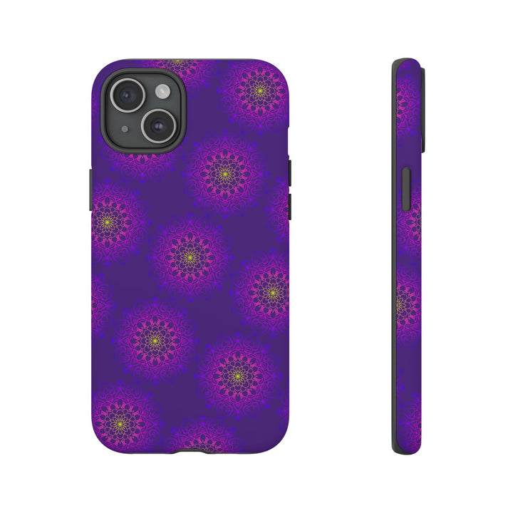 Intricate Purple Floral iPhone Case with Bold Mandala Design