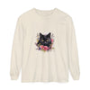 Black Cat Floral Watercolor Long Sleeve T-Shirt with vibrant and detailed hand-painted design