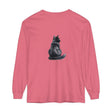 Black cat watercolor long sleeve t-shirt with vibrant and detailed feline illustration