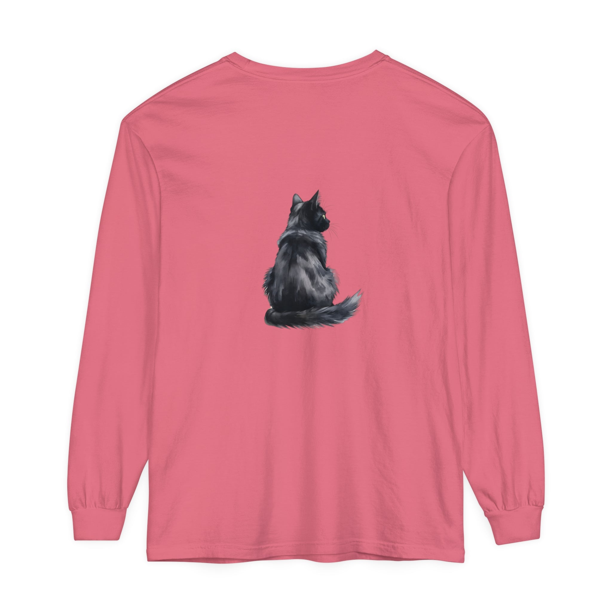Black cat watercolor long sleeve t-shirt with vibrant and detailed feline illustration