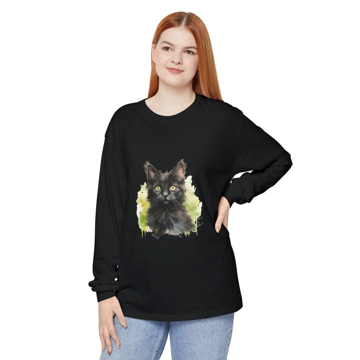 Black Kitten Watercolor Long Sleeve Tee