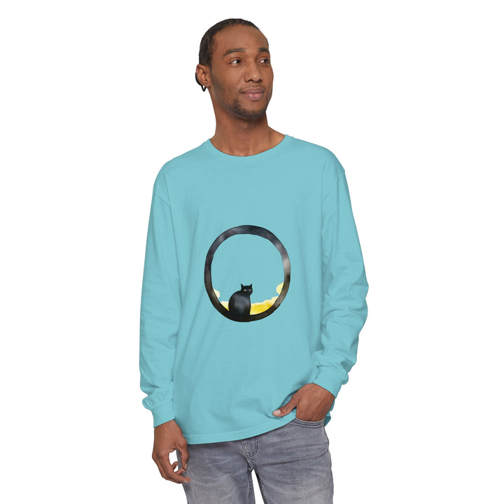 Black Cat Moon Glow Long Sleeve T-Shirt with intricate moon and cat design