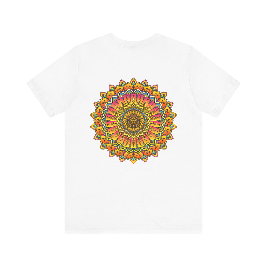 A colorful mandala design tee depicting spiritual peace and harmony