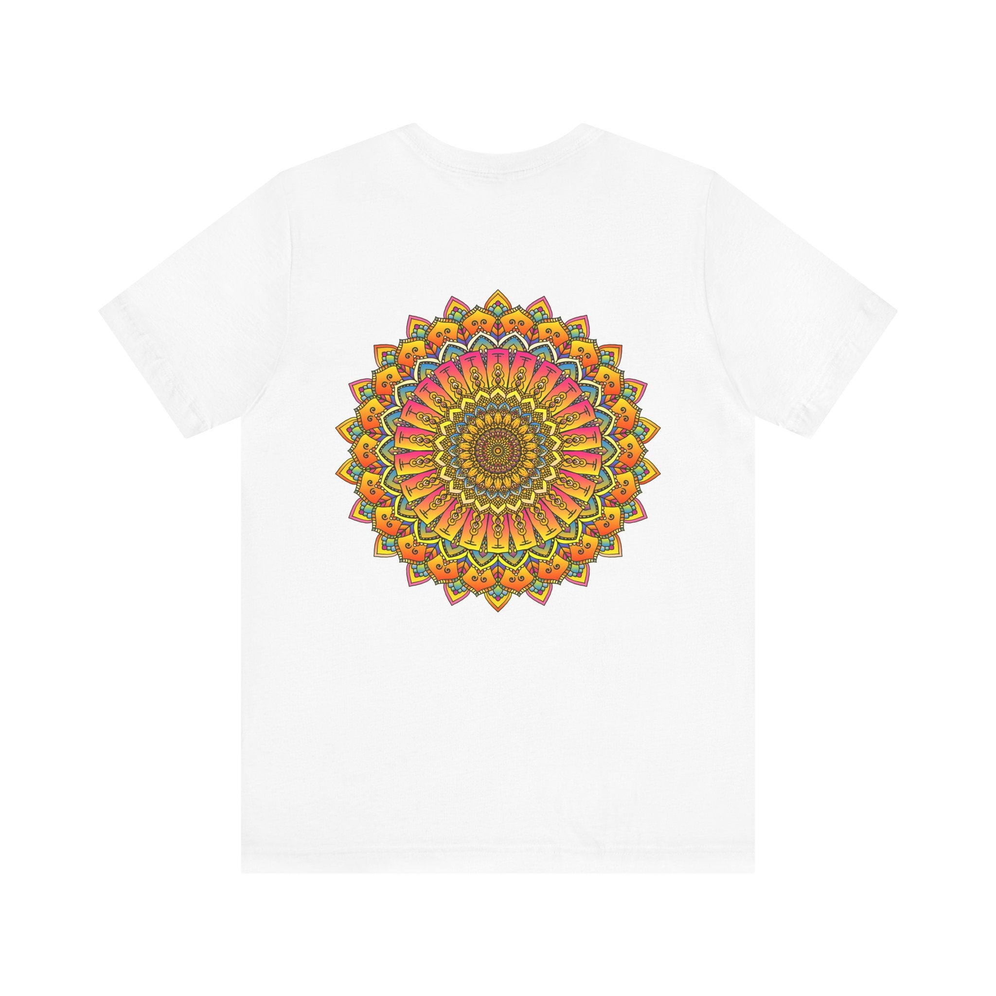 A colorful mandala design tee depicting spiritual peace and harmony