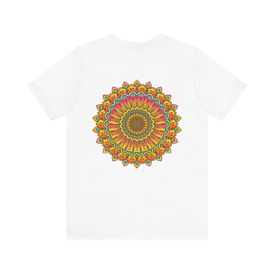 A colorful mandala design tee depicting spiritual peace and harmony