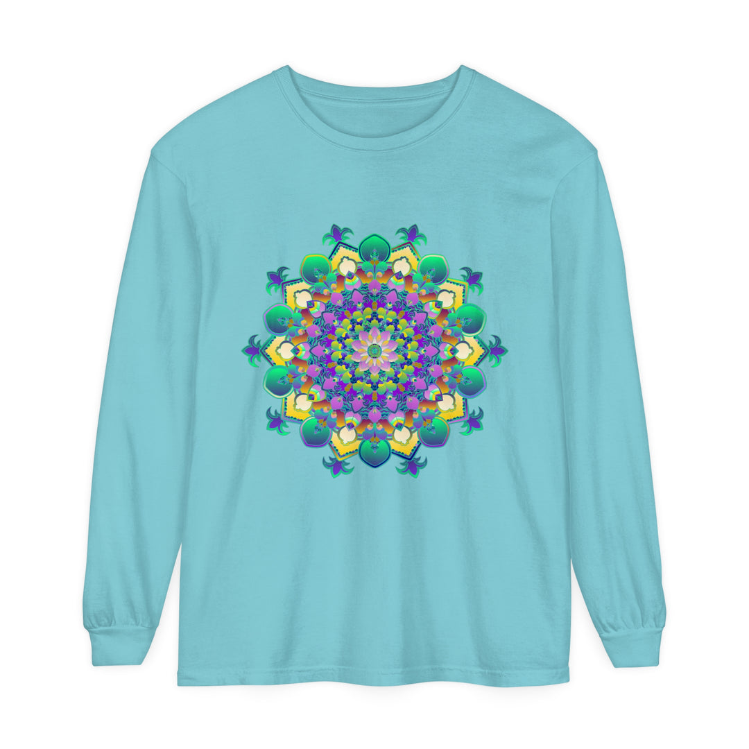 Intricate Mandala Long Sleeve T-Shirt with beautiful hand-drawn design and vibrant colors