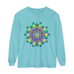 Intricate Mandala Long Sleeve T-Shirt with beautiful hand-drawn design and vibrant colors