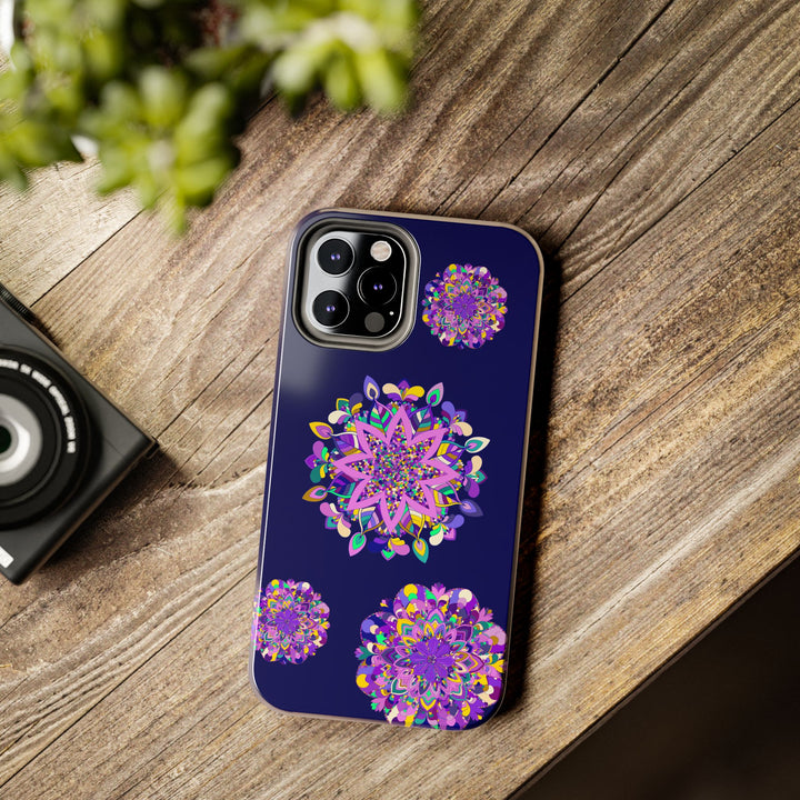 Hand drawn purple shades mandala art phone case with durable shock absorbent features