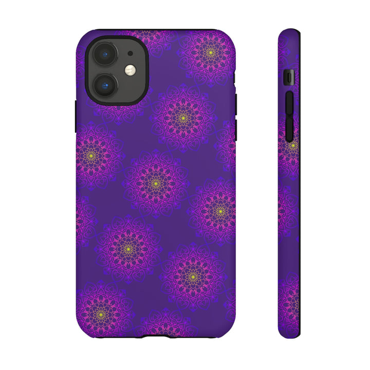 Intricate Purple Floral iPhone Case with Bold Mandala Design