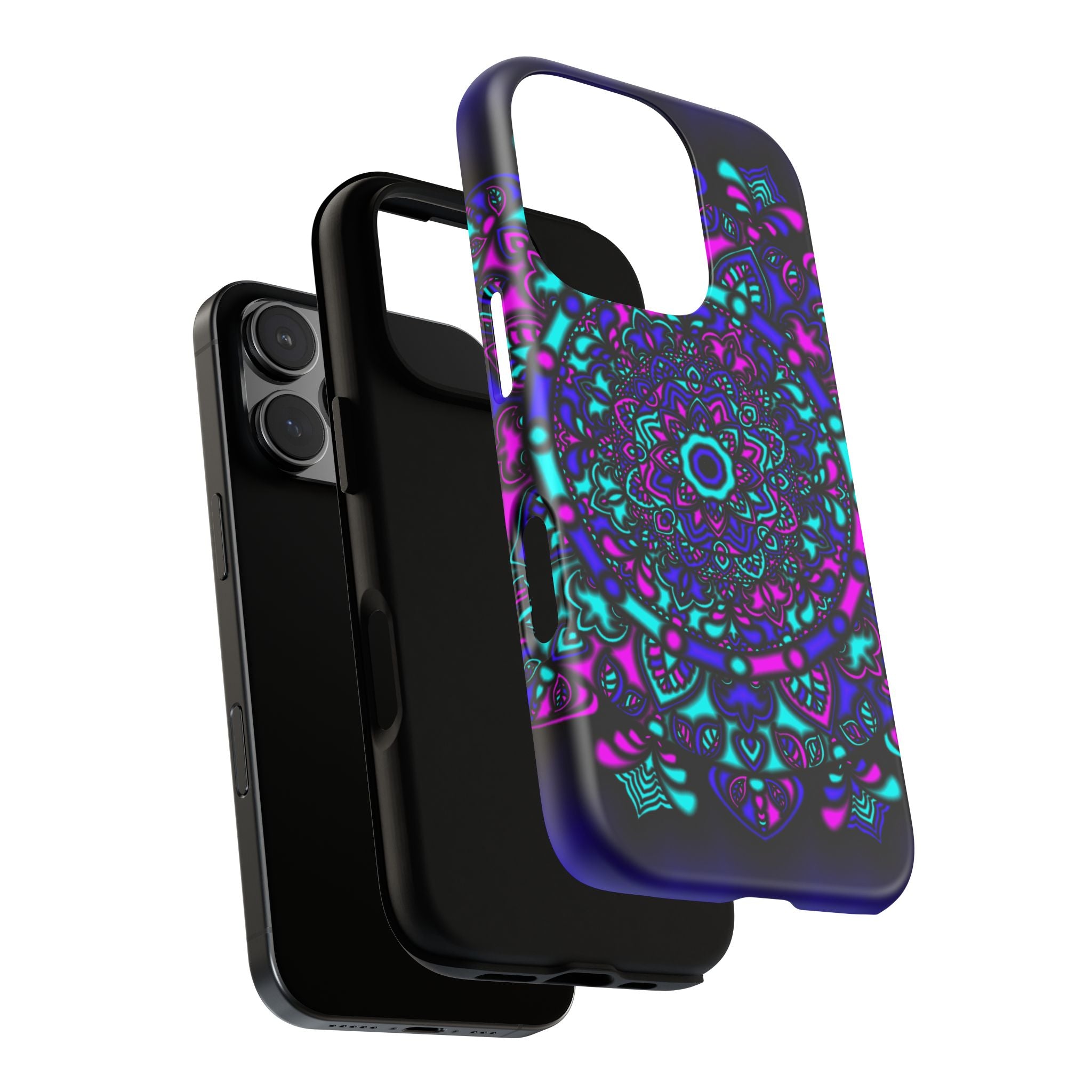 Mandala Neon Phone Case — Purple & Teal Protective Tough Case