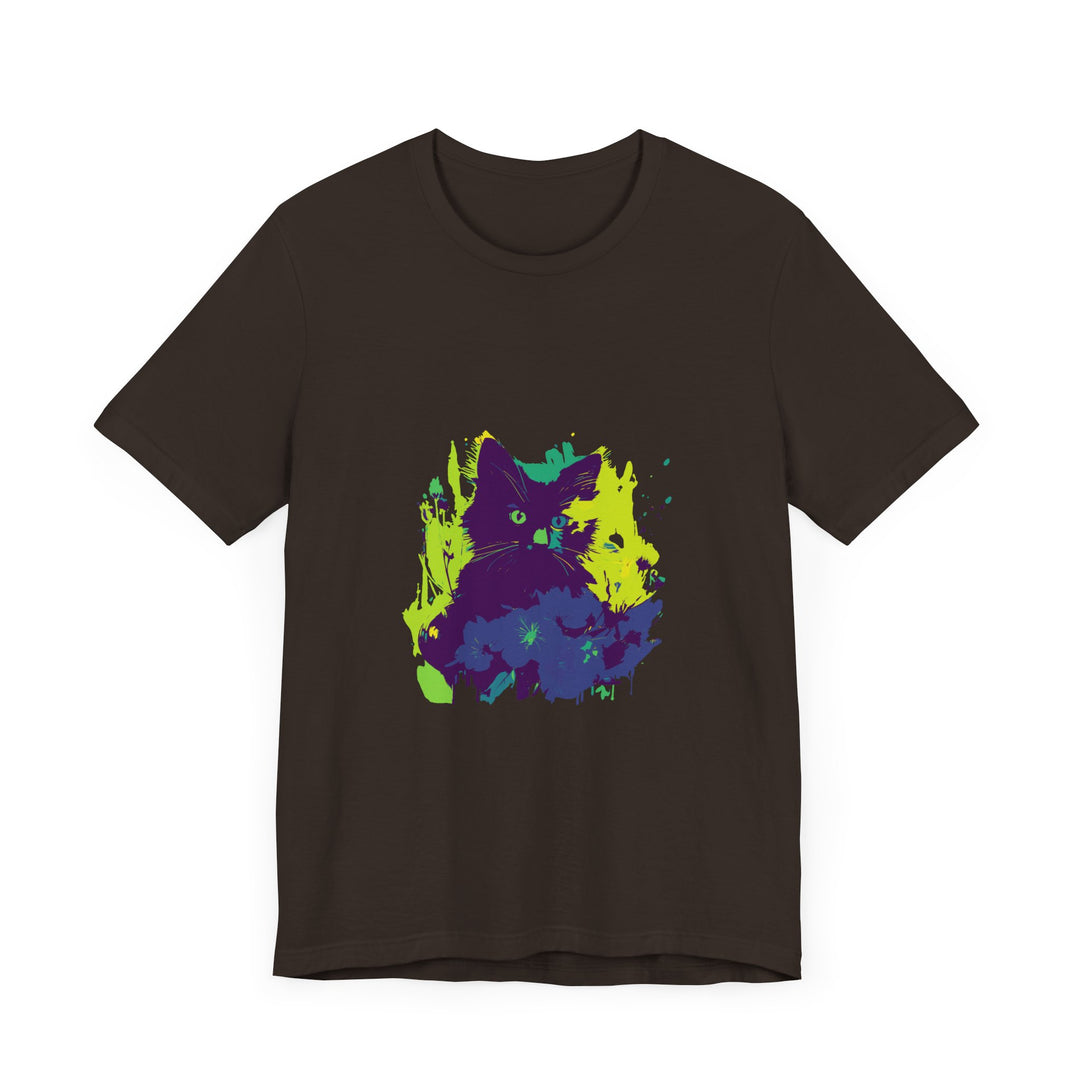 Black Cat Mystery - Abstract T-Shirt with intricate design and bold colors