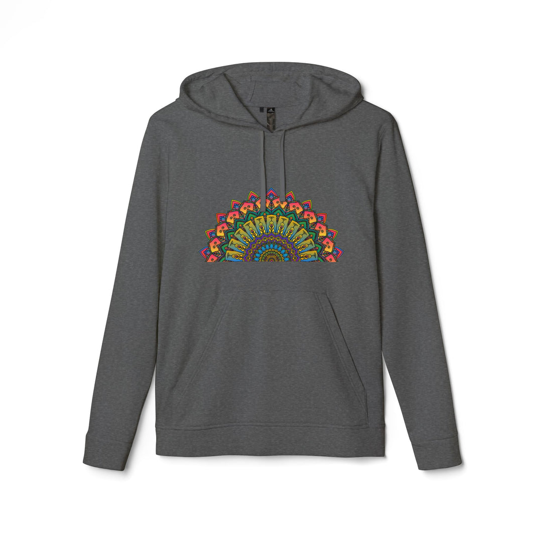 Soft and warm fleece hoodie featuring a colorful mandala design