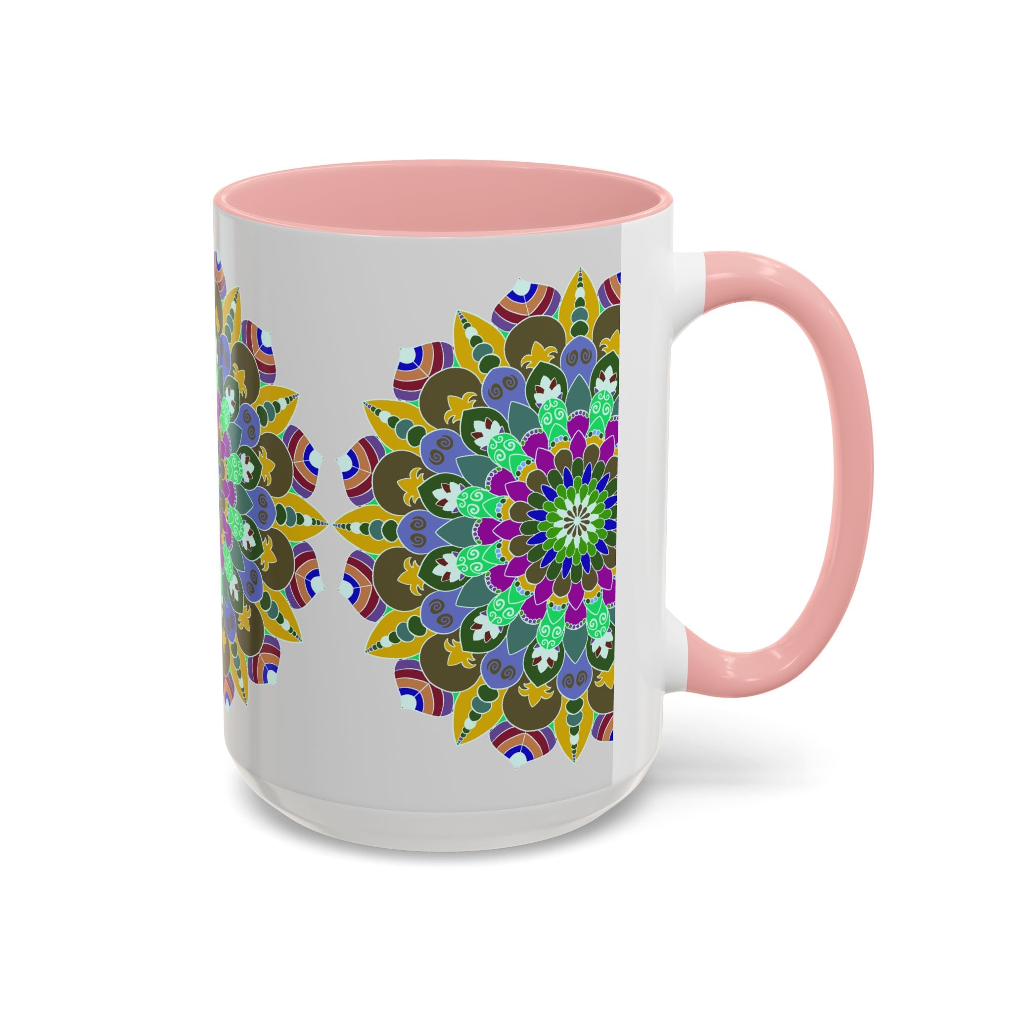 A vibrant and tranquil mandala art mug featuring colorful and serene designs