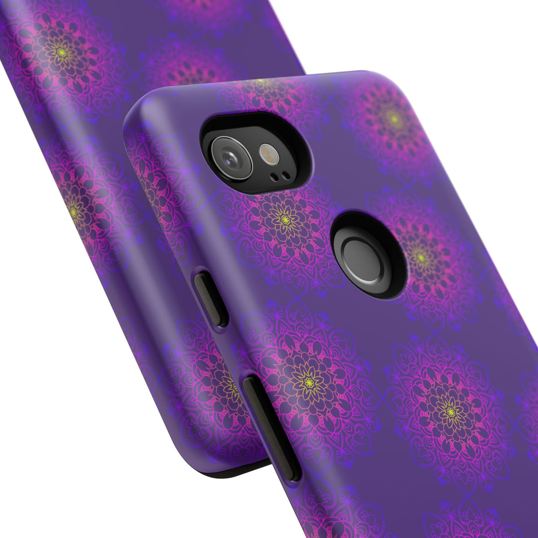 Intricate Purple Floral iPhone Case with Bold Mandala Design