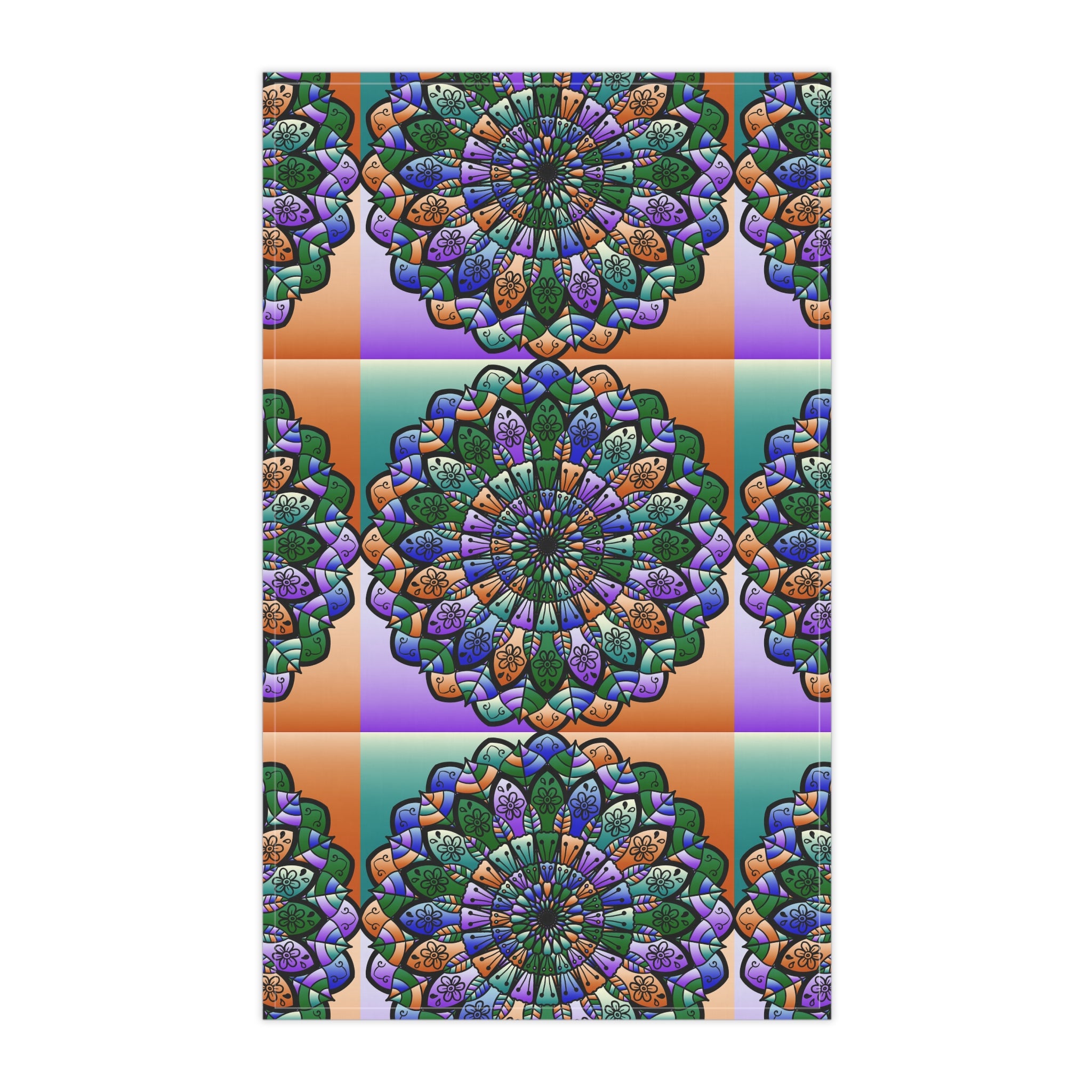 Mandala Pattern Kitchen Towels in Bold Green and Purple Hues