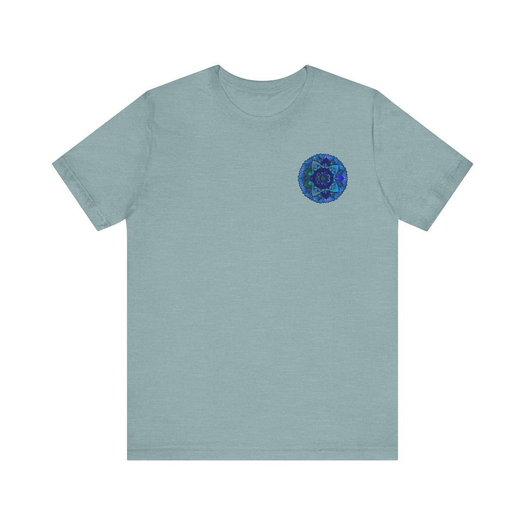 Blue Mandala T-Shirt with intricate spiritual design representing peace and harmony