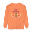 Colorful and intricate mandala design on a long-sleeve unisex t-shirt