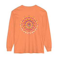 Colorful and intricate mandala design on a long-sleeve unisex t-shirt