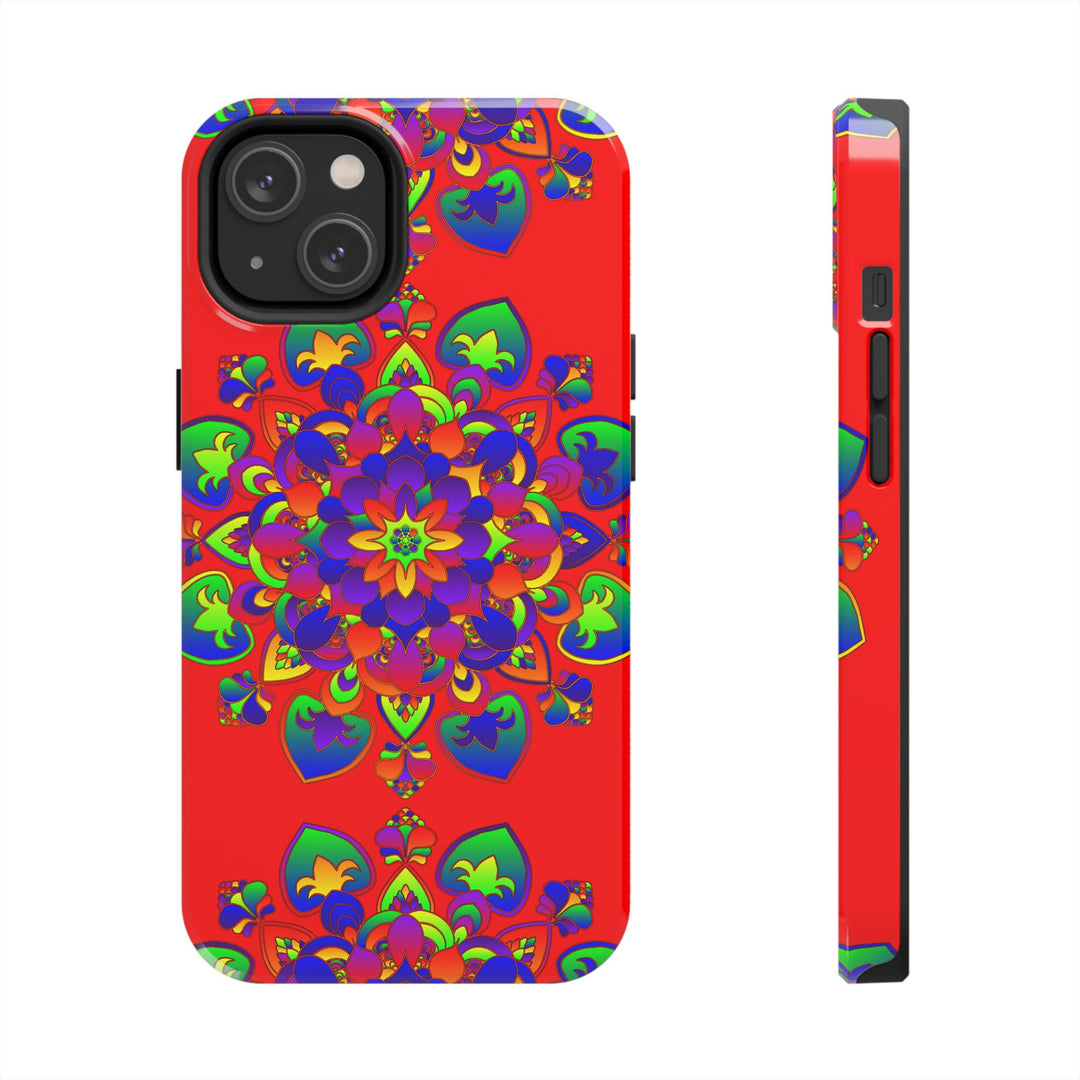 Hand drawn mandala art in red, intricate design phone case