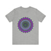 A beautiful purple and green mandala tee featuring an intricate and detailed design